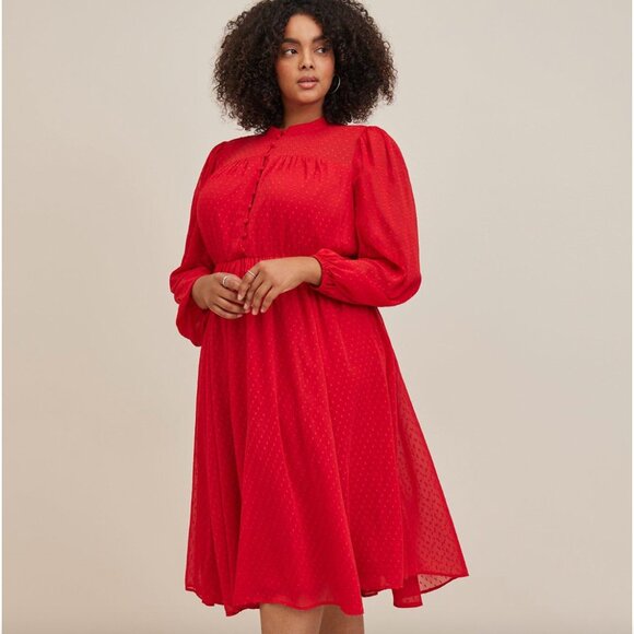 Torrid Midi Clip Dot Chiffon Button Front Dress Womens 3X - Picture 1 of 14